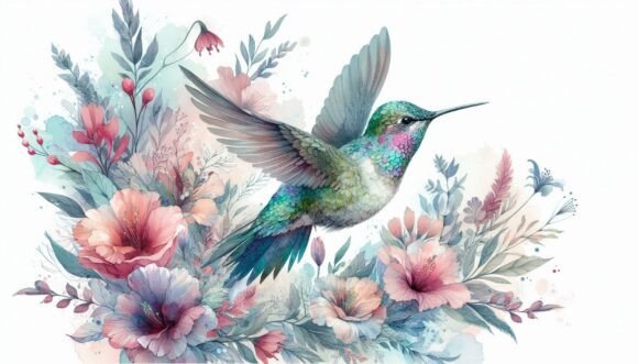 Download Hummingbird Blending into Floral Waterco - Hummingbird Collection