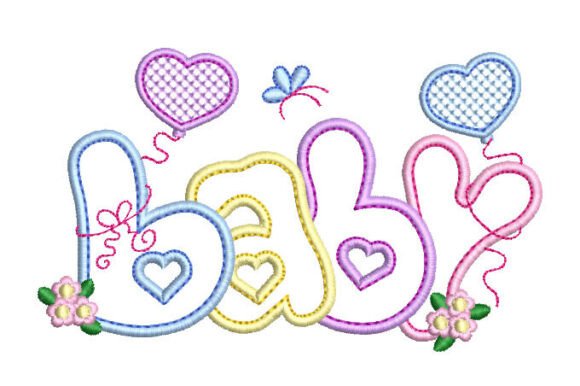 Download Letter Baby with Flowers and Heart Embroidery - Flowers Collection